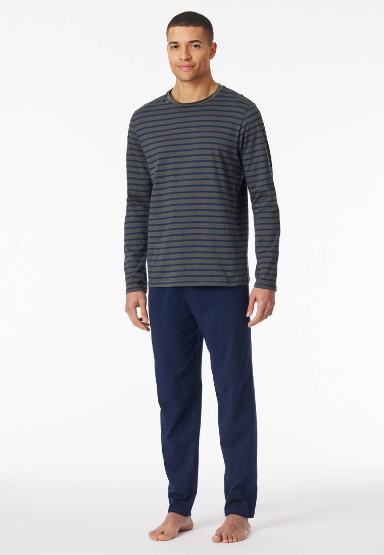 Schiesser Schlafanzug lang Streifen anthrazit - Casual Essentials Versandkostenfrei