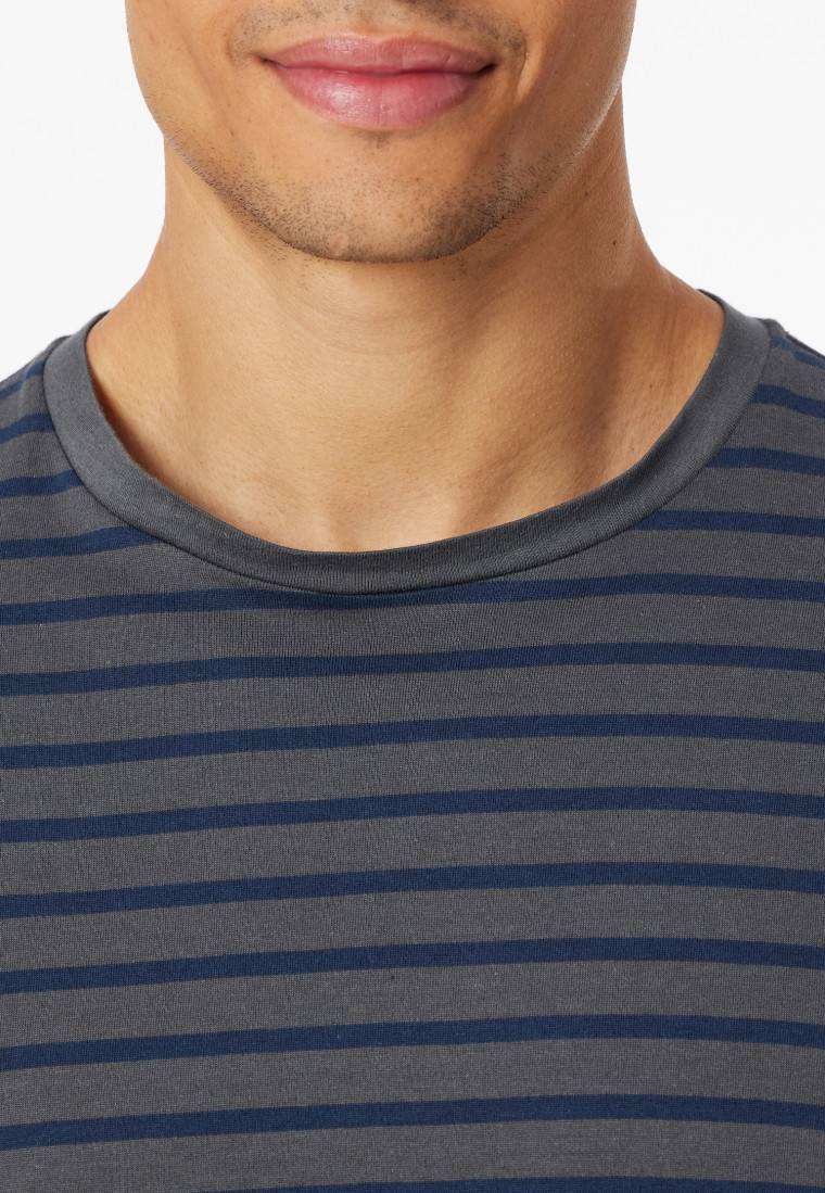Schiesser Schlafanzug lang Streifen anthrazit - Casual Essentials Versandkostenfrei
