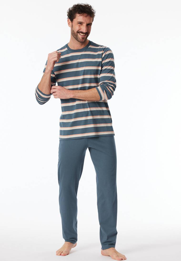 Schiesser Schlafanzug lang Streifen jeansblau - Casual Nightwear Großer Ausverkauf