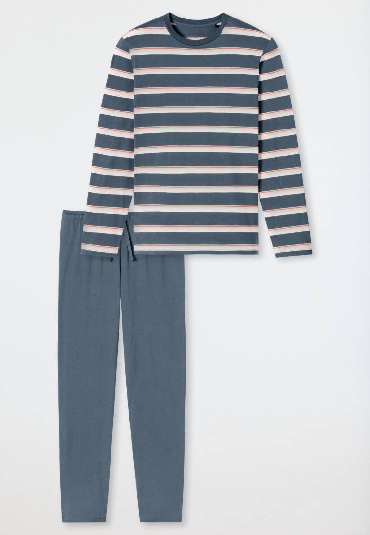 Schiesser Schlafanzug lang Streifen jeansblau - Casual Nightwear Großer Ausverkauf