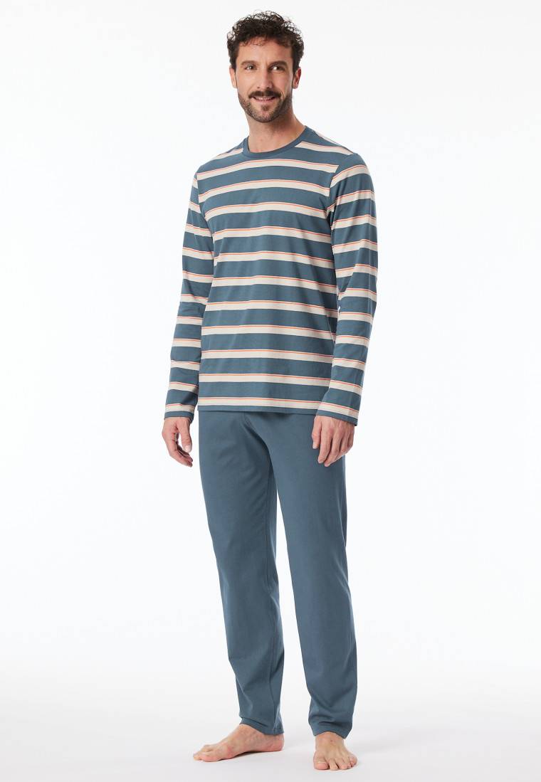 Schiesser Schlafanzug lang Streifen jeansblau - Casual Nightwear Großer Ausverkauf