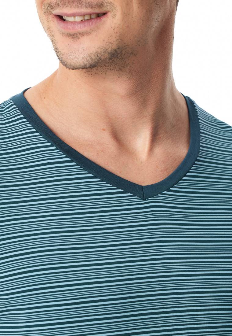 Schiesser Schlafanzug lang Streifen jeansblau - Long Life Soft Online Shopping