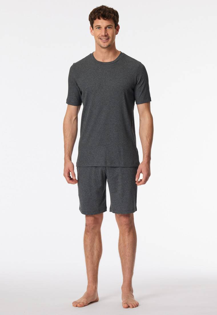 Schiesser Schlafanzug Doppelripp kurz dunkelgrau meliert - Modern Nightwear Preisnachlass