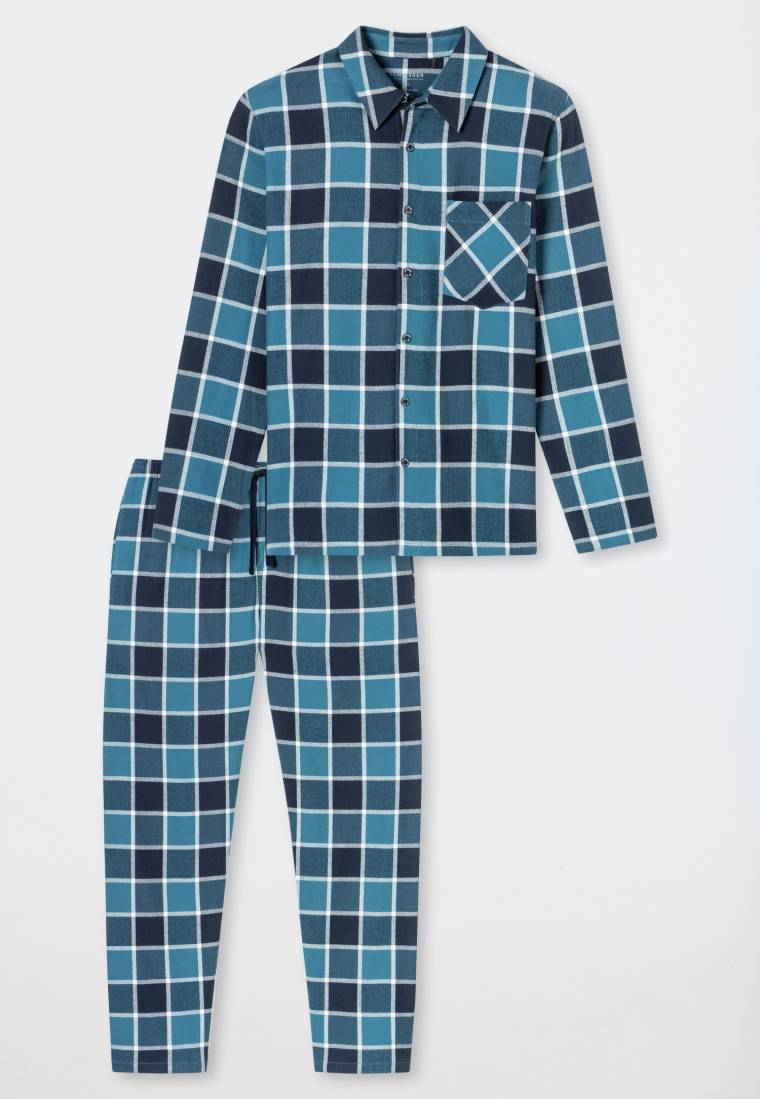 Schiesser Pyjama Webware Flanell jeansblau kariert - Selected Premium Warming Saisonschlussverkauf