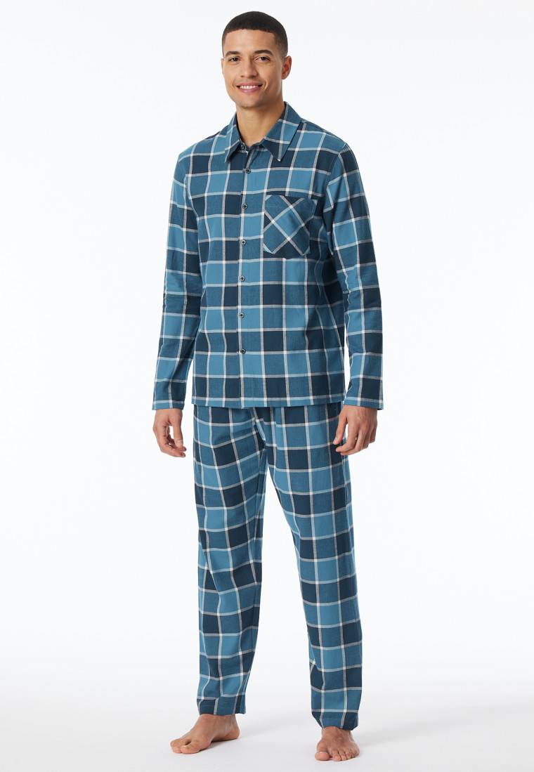 Schiesser Pyjama Webware Flanell jeansblau kariert - Selected Premium Warming Saisonschlussverkauf