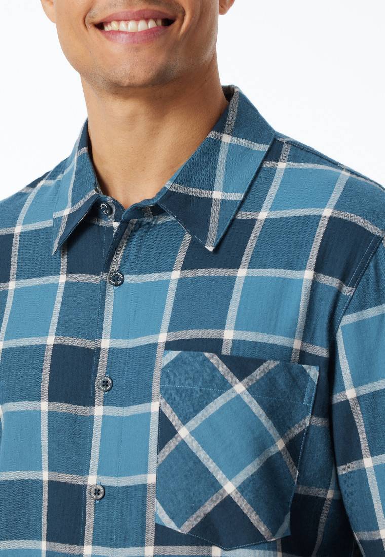 Schiesser Pyjama Webware Flanell jeansblau kariert - Selected Premium Warming Saisonschlussverkauf