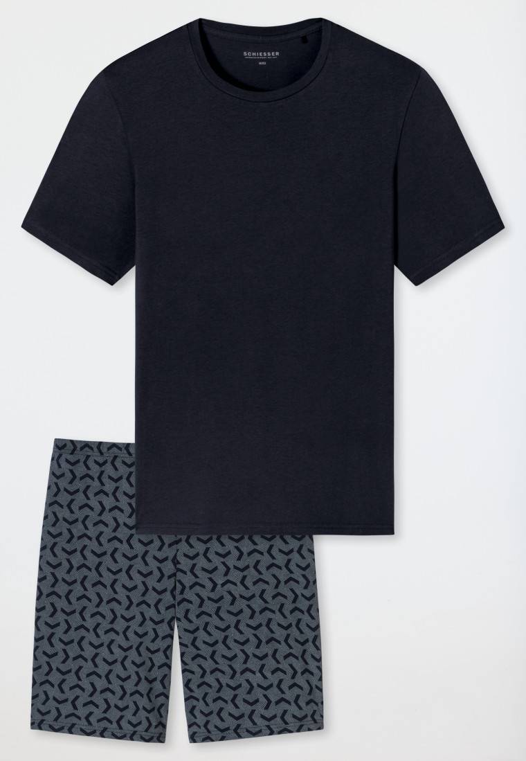 Schiesser Schlafanzug kurz nachtblau gemustert - Casual Essentials Black Friday