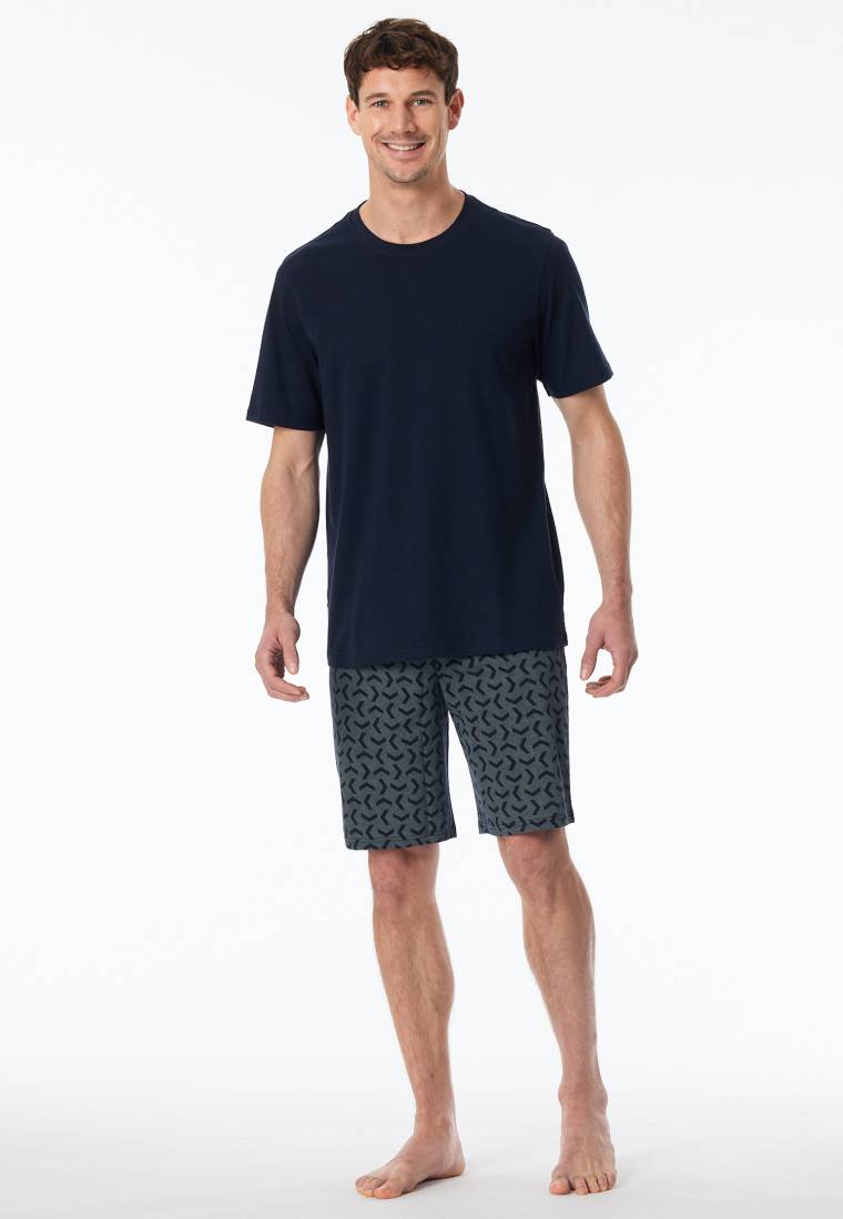 Schiesser Schlafanzug kurz nachtblau gemustert - Casual Essentials Black Friday