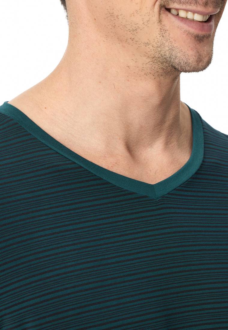Schiesser Schlafanzug lang Streifen petrol - Long Life Soft Valentinstagsangebot