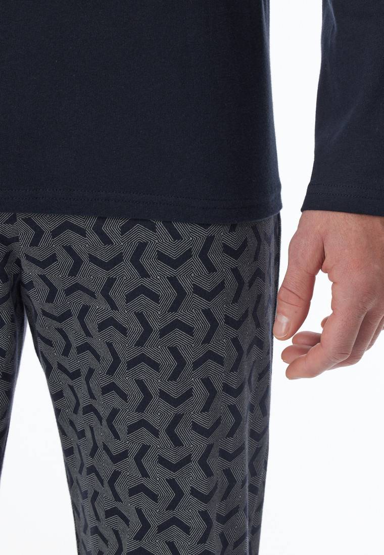 Schiesser Schlafanzug lang Bündchen nachtblau - Casual Essentials Jubiläumsangebot