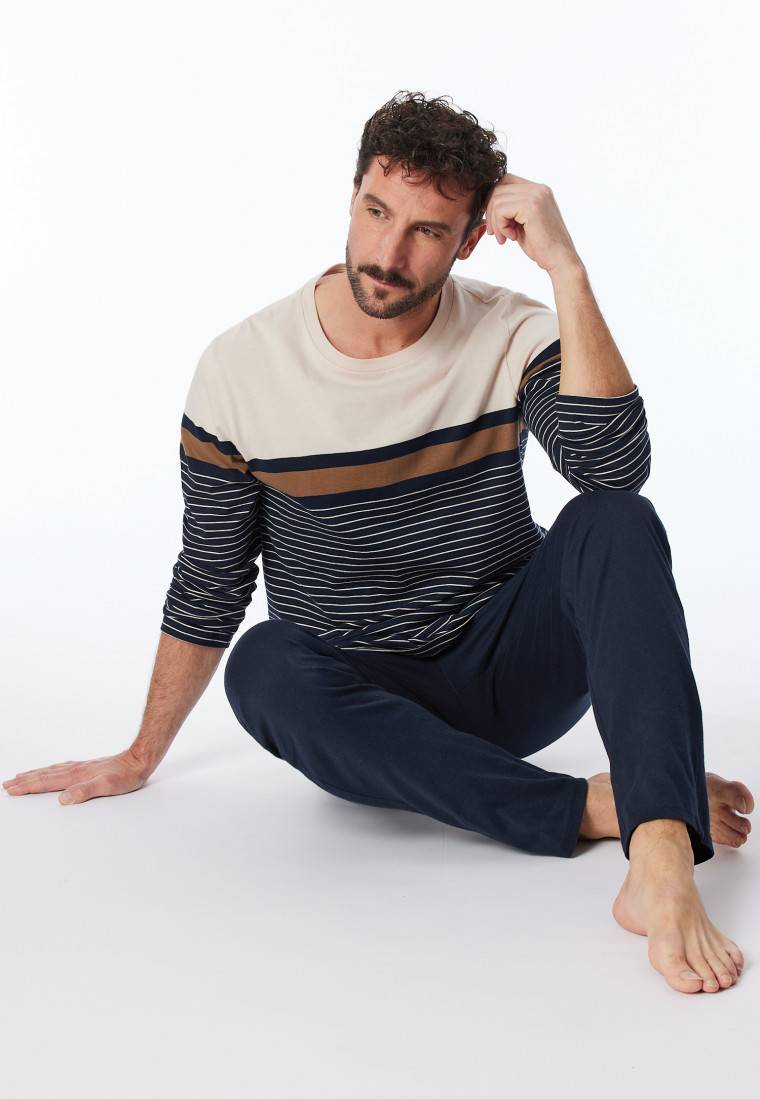 Schiesser Schlafanzug lang Streifen nachtblau - Casual Nightwear Lagerräumung