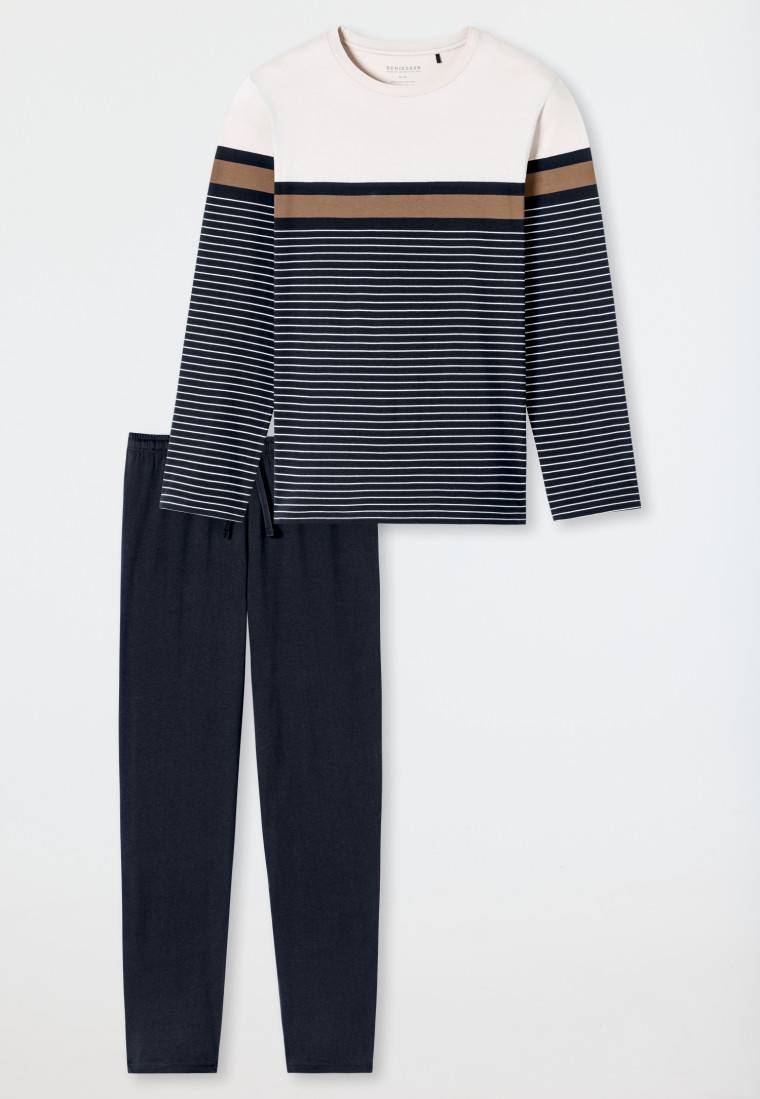 Schiesser Schlafanzug lang Streifen nachtblau - Casual Nightwear Lagerräumung