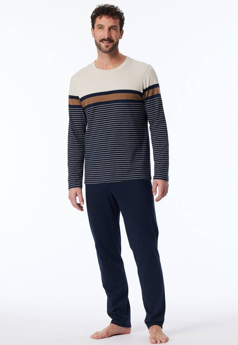 Schiesser Schlafanzug lang Streifen nachtblau - Casual Nightwear Lagerräumung