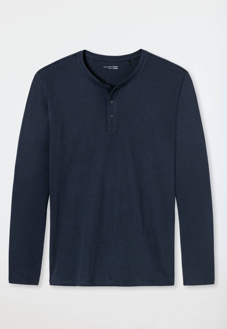 Schiesser Shirt langarm Jersey Knopfleiste dunkelblau - Mix+Relax Zeitlich begrenztes Angebot
