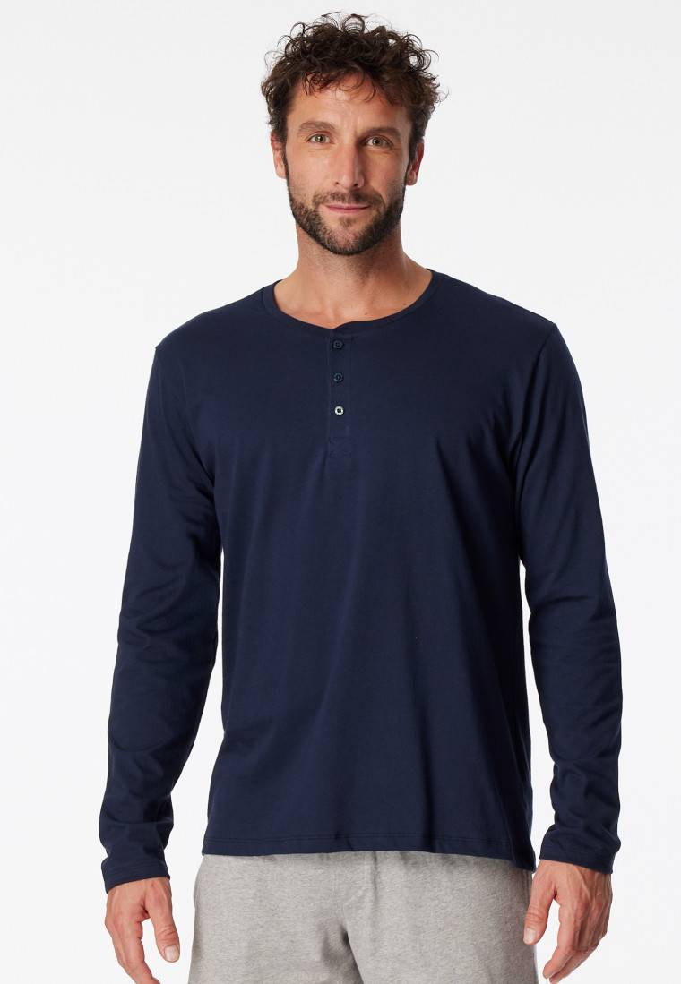 Schiesser Shirt langarm Jersey Knopfleiste dunkelblau - Mix+Relax Zeitlich begrenztes Angebot