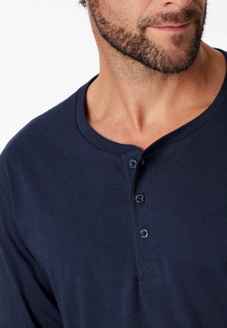 Schiesser Shirt langarm Jersey Knopfleiste dunkelblau - Mix+Relax Zeitlich begrenztes Angebot