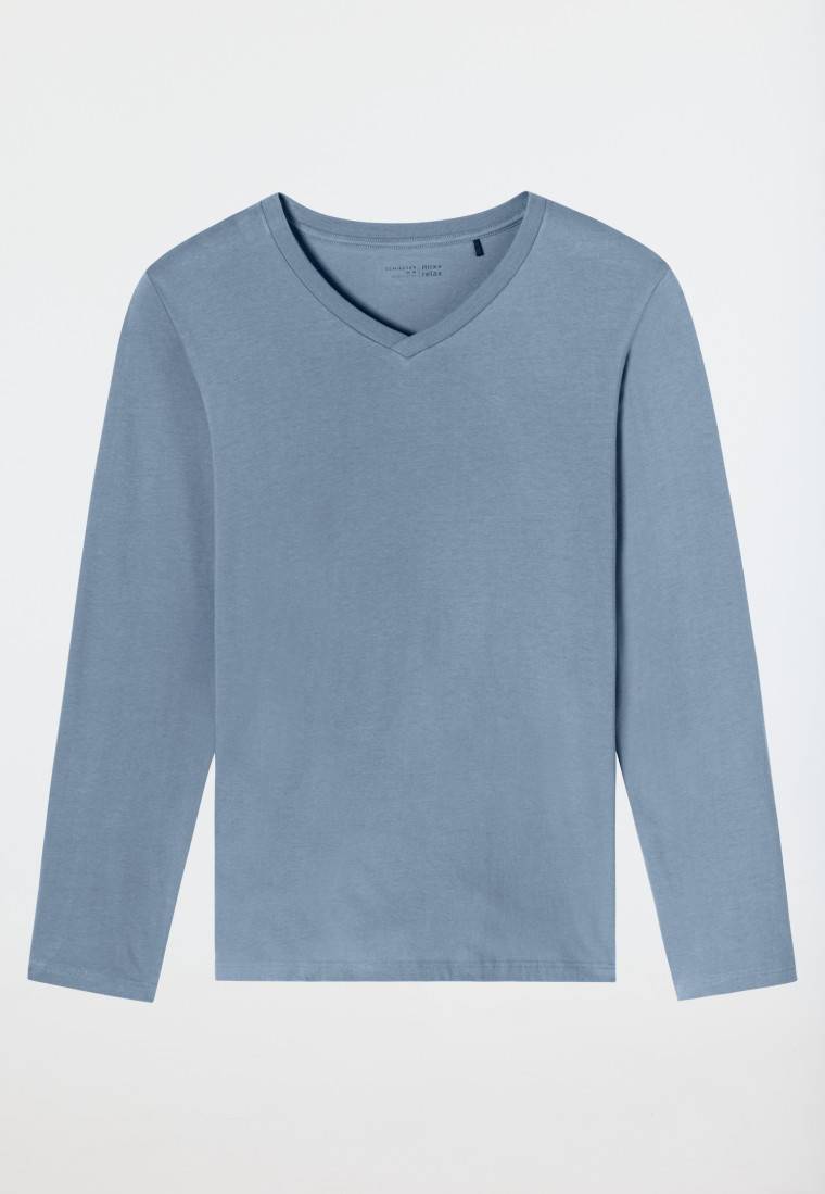Schiesser Shirt langarm V-Ausschnitt blaugrau - Mix+Relax Blitzangebot