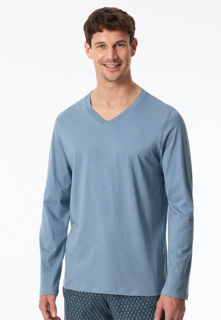 Schiesser Shirt langarm V-Ausschnitt blaugrau - Mix+Relax Blitzangebot