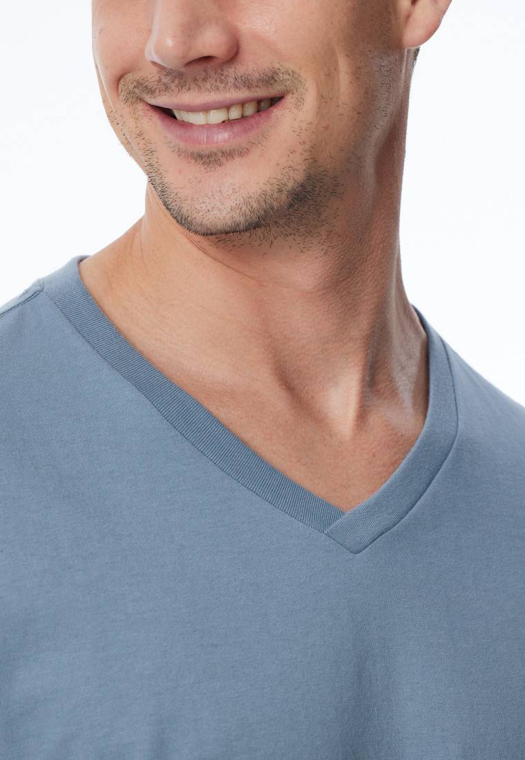Schiesser Shirt langarm V-Ausschnitt blaugrau - Mix+Relax Blitzangebot
