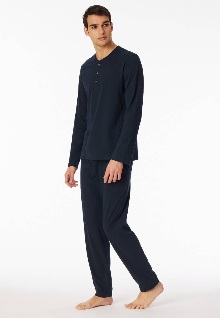 Schiesser Shirt langarm Knopfleiste nachtblau - Mix+Relax Tiefpreis
