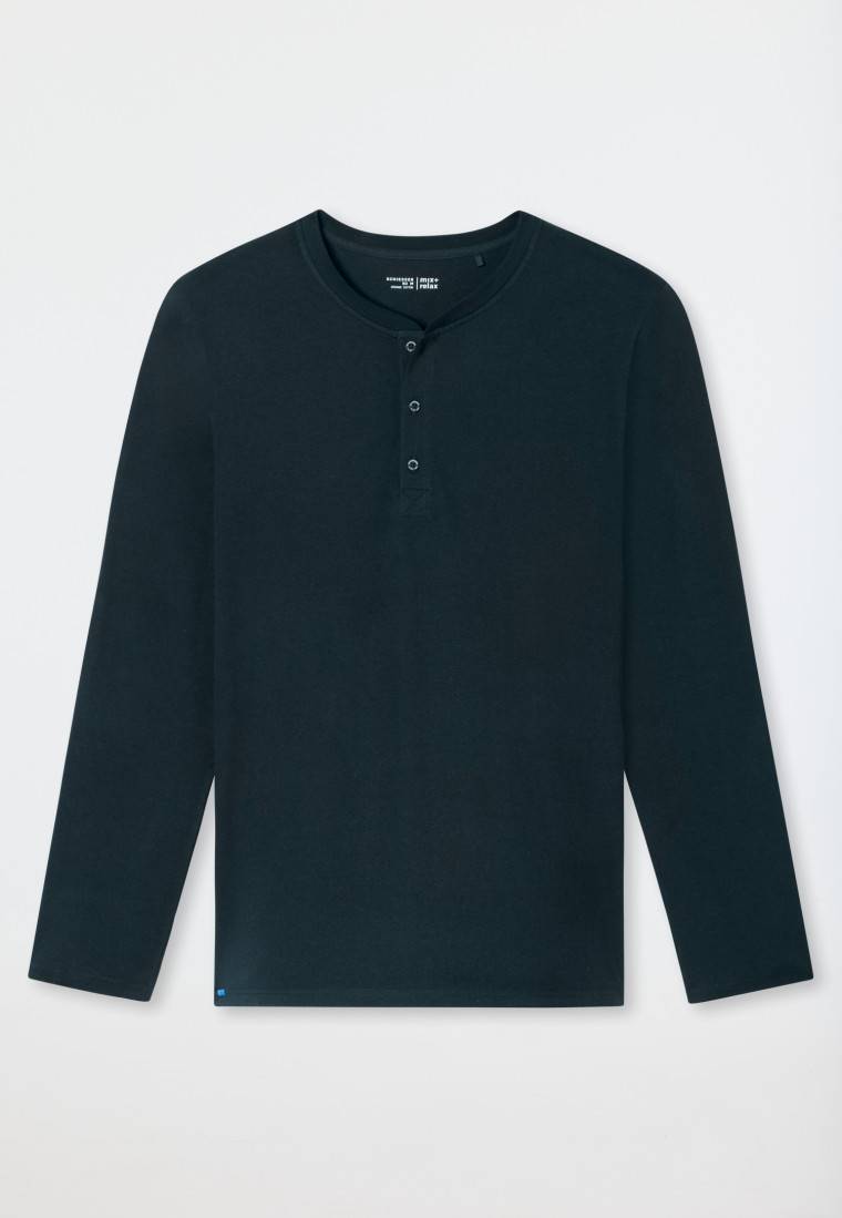 Schiesser Shirt langarm Knopfleiste nachtblau - Mix+Relax Tiefpreis