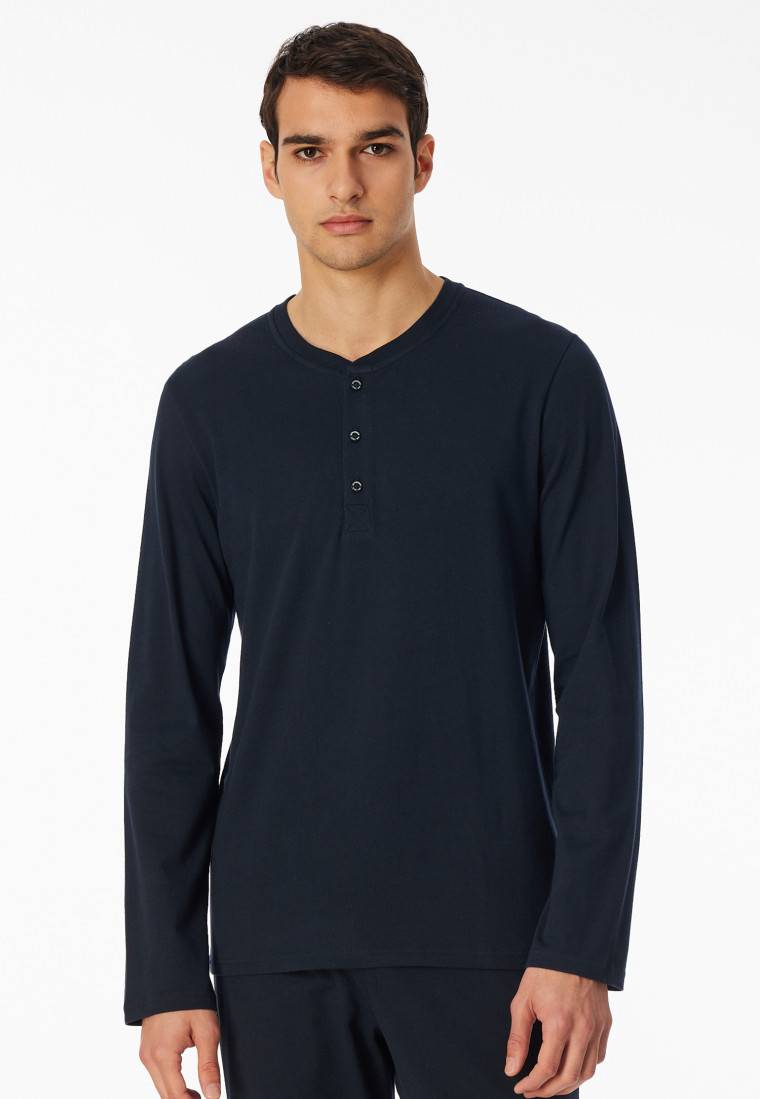 Schiesser Shirt langarm Knopfleiste nachtblau - Mix+Relax Tiefpreis