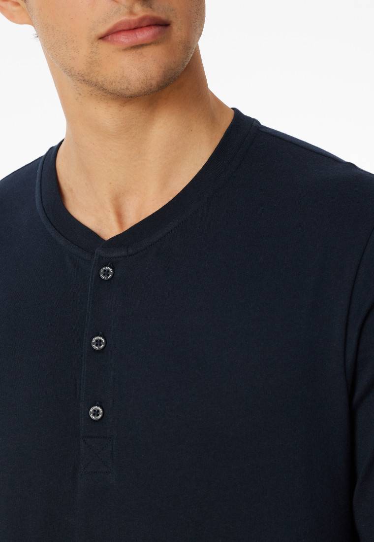 Schiesser Shirt langarm Knopfleiste nachtblau - Mix+Relax Tiefpreis
