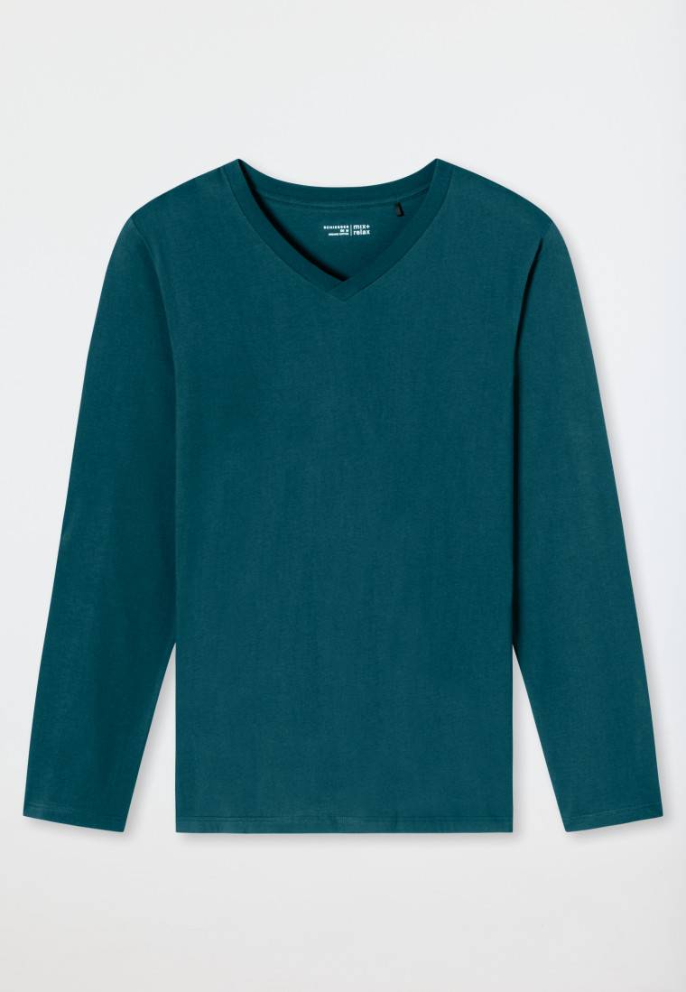 Schiesser Shirt langarm V-Ausschnitt petrol - Mix+Relax Super Sparpreis