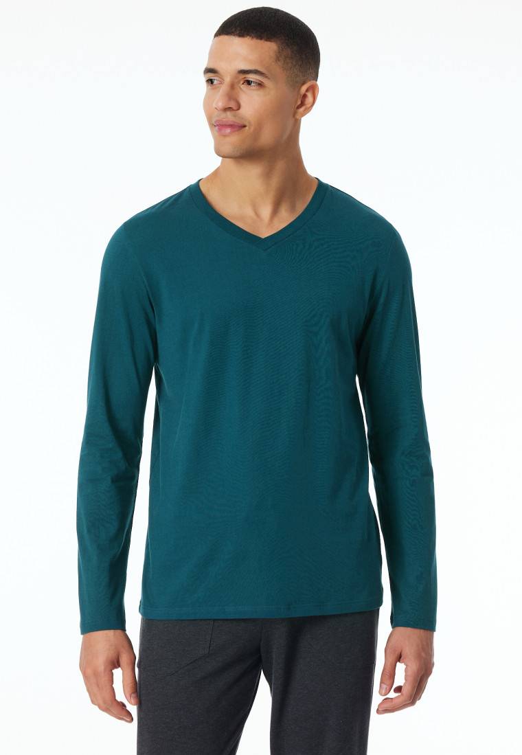 Schiesser Shirt langarm V-Ausschnitt petrol - Mix+Relax Super Sparpreis