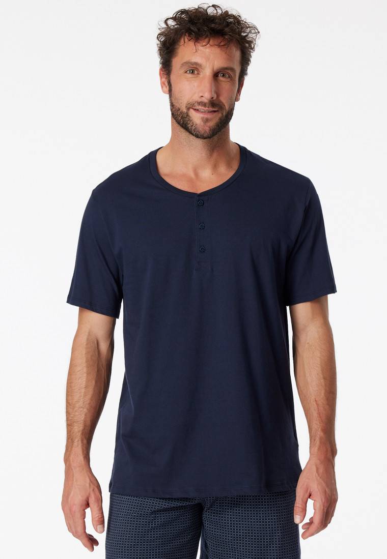 Schiesser Shirt kurzarm Jersey Knopfleiste dunkelblau - Mix+Relax Letzte 3 Tage