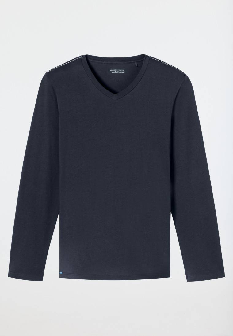 Schiesser Shirt langarm V-Ausschnitt nachtblau - Mix+Relax Neueste Stile