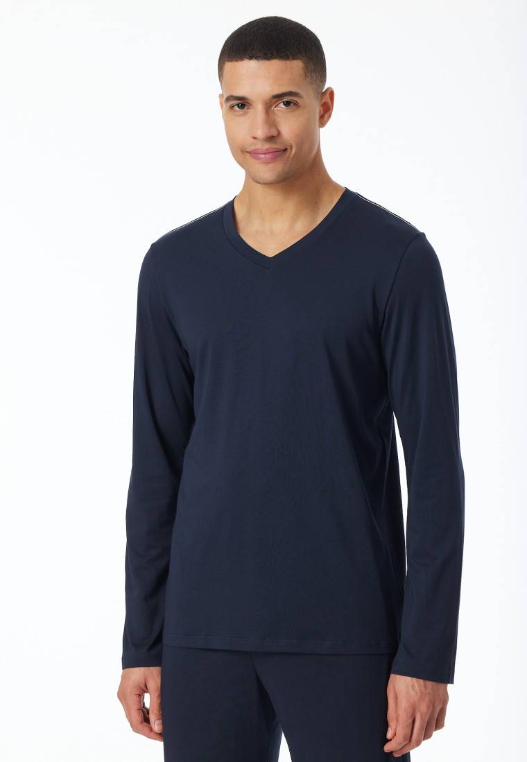 Schiesser Shirt langarm V-Ausschnitt nachtblau - Mix+Relax Neueste Stile