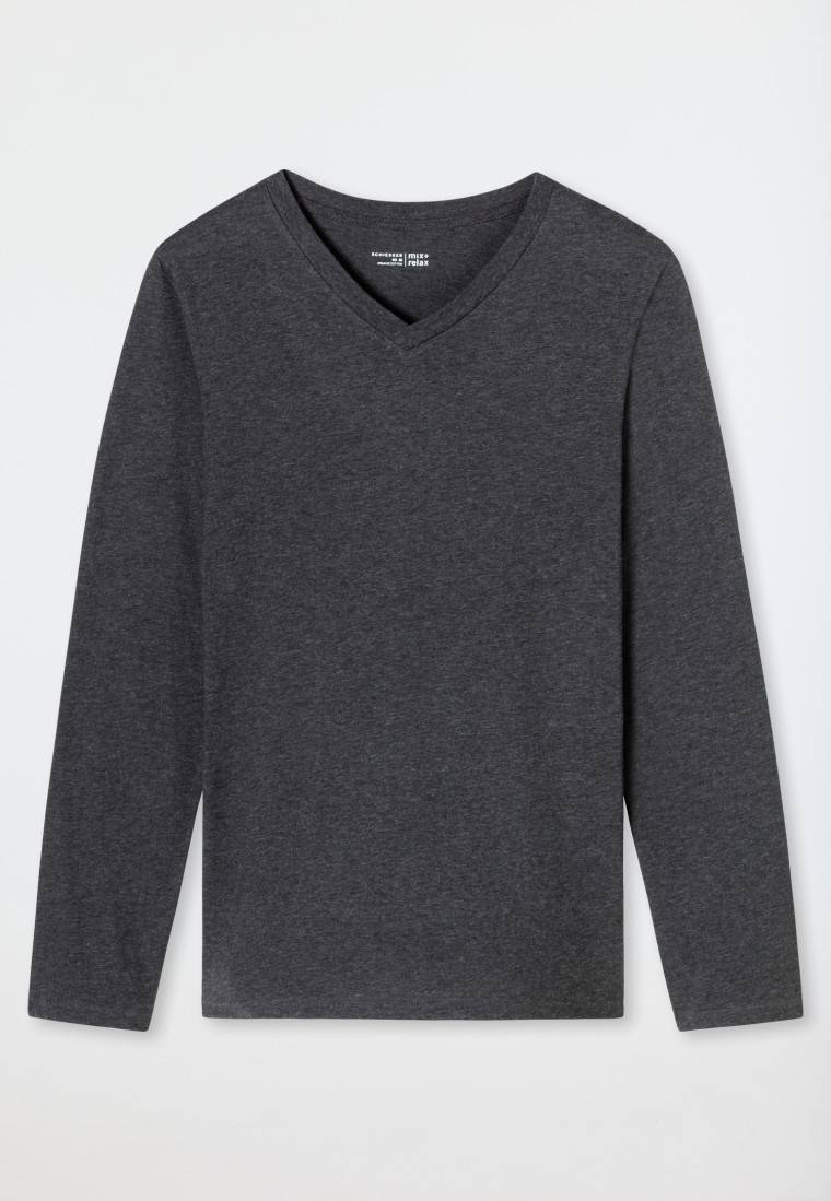 Schiesser Shirt langarm V-Ausschnitt dunkelgrau-meliert - Mix+Relax Letzte 2 Tage