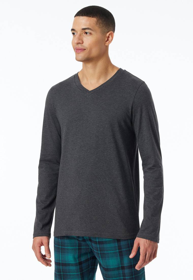 Schiesser Shirt langarm V-Ausschnitt dunkelgrau-meliert - Mix+Relax Letzte 2 Tage