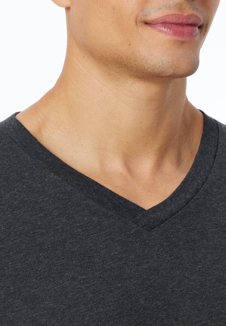 Schiesser Shirt langarm V-Ausschnitt dunkelgrau-meliert - Mix+Relax Letzte 2 Tage