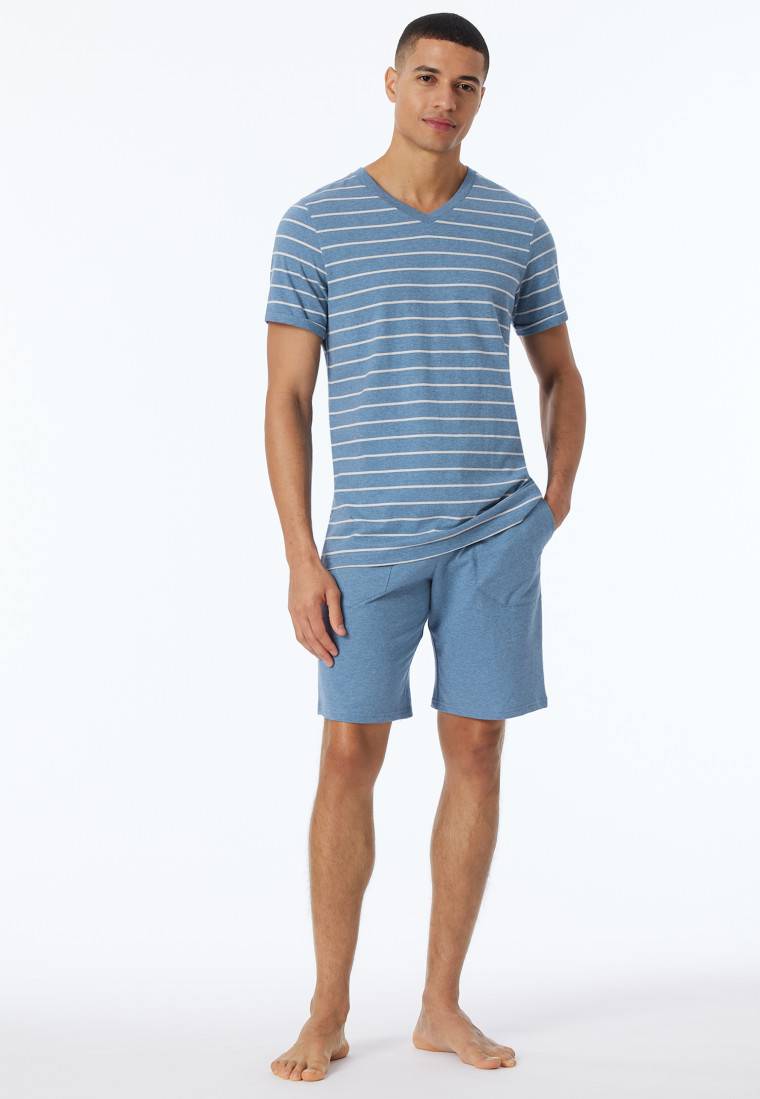 Schiesser Shirt kurzarm Streifen blau-meliert - Mix+Relax Letzter Tag