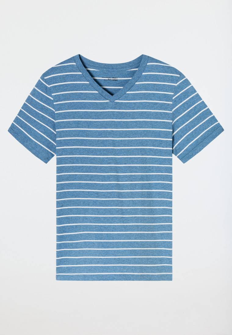Schiesser Shirt kurzarm Streifen blau-meliert - Mix+Relax Letzter Tag