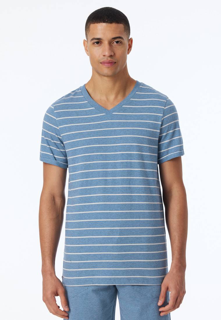 Schiesser Shirt kurzarm Streifen blau-meliert - Mix+Relax Letzter Tag
