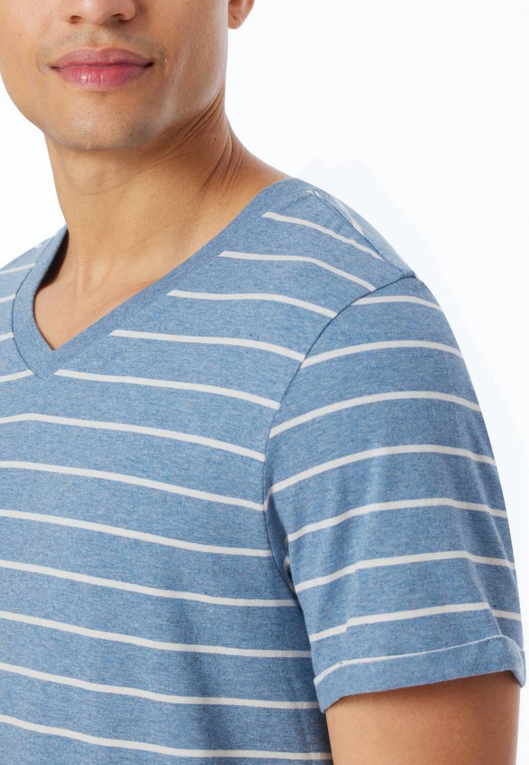 Schiesser Shirt kurzarm Streifen blau-meliert - Mix+Relax Letzter Tag