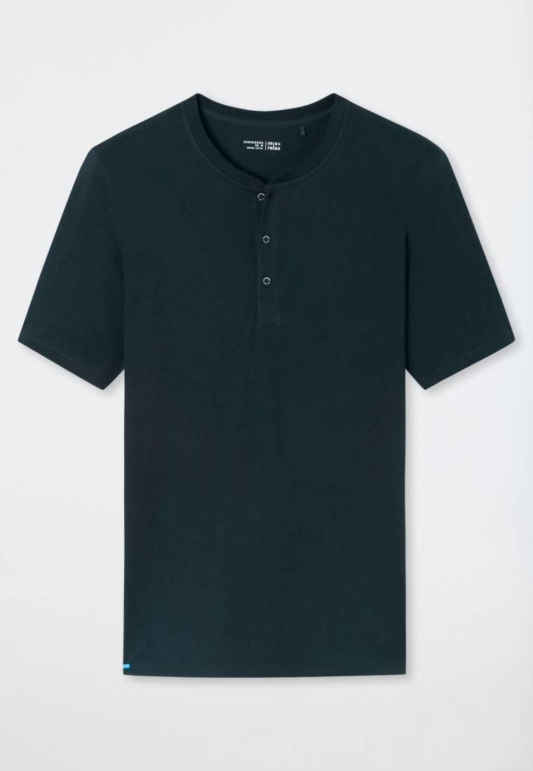 Schiesser Shirt kurzarm Knopfleiste nachtblau - Mix+Relax Sonderangebot der Fabrik