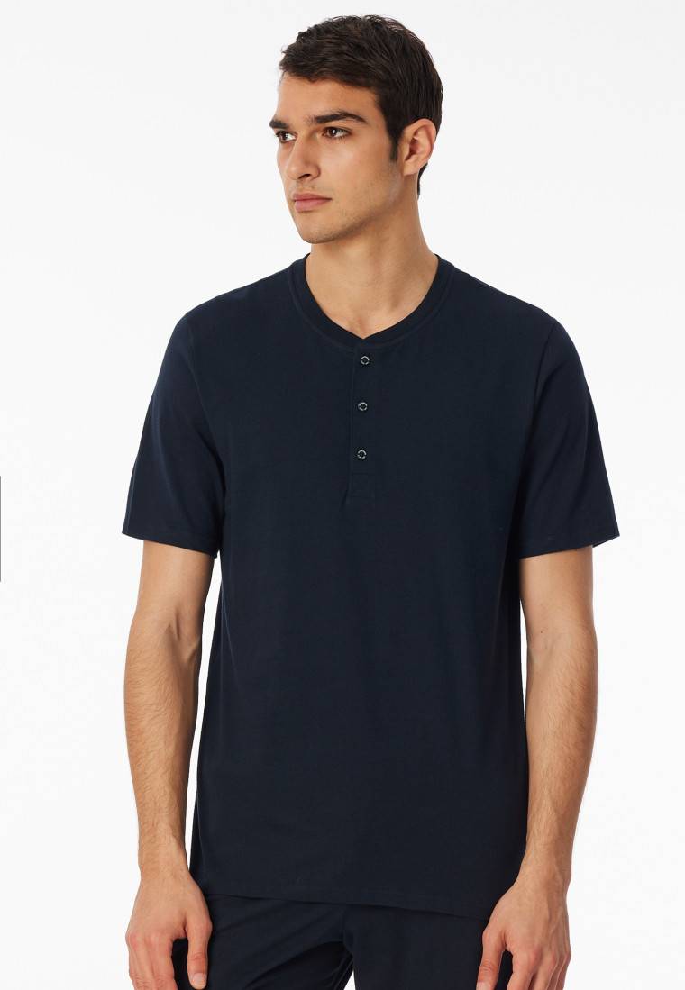 Schiesser Shirt kurzarm Knopfleiste nachtblau - Mix+Relax Sonderangebot der Fabrik