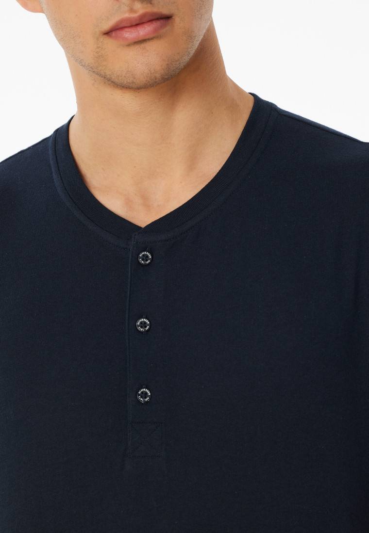 Schiesser Shirt kurzarm Knopfleiste nachtblau - Mix+Relax Sonderangebot der Fabrik