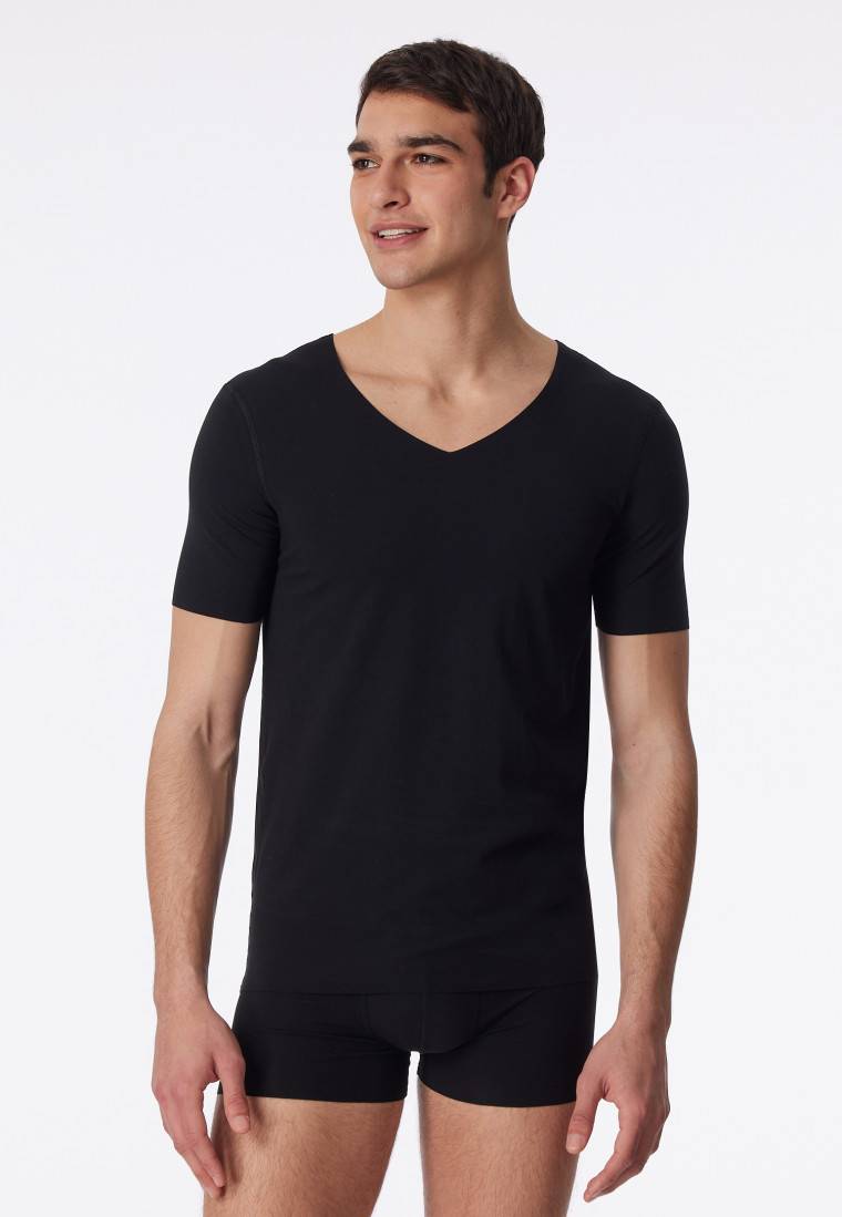 Schiesser Shirt Interlock seamless kurzarm V-Ausschnitt schwarz - Laser Cut Bis zu 55% Rabatt