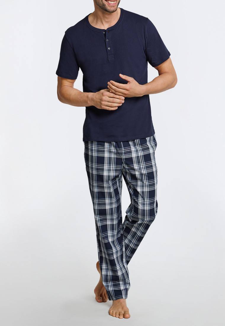 Schiesser Loungehose lang Webware dunkelblau-gemustert - Mix+Relax Riesige Rabatte