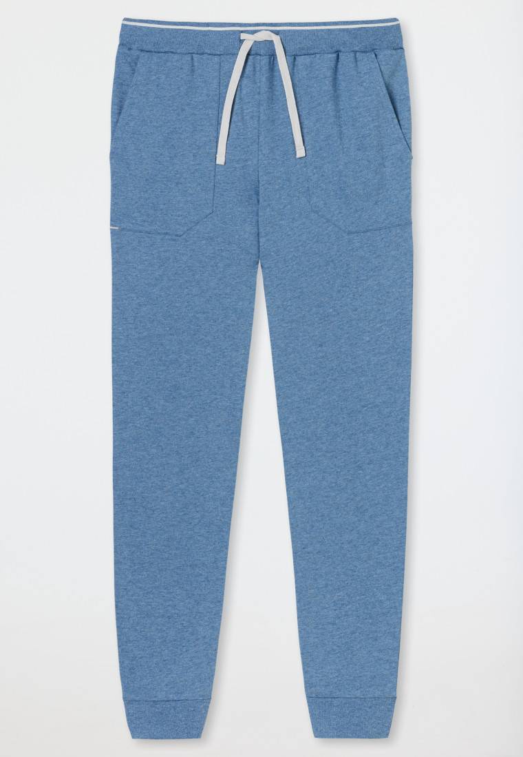 Schiesser Loungehose lang Organic Cotton Bündchen Streifen blau meliert - Mix+Relax Saisonschlussverkauf