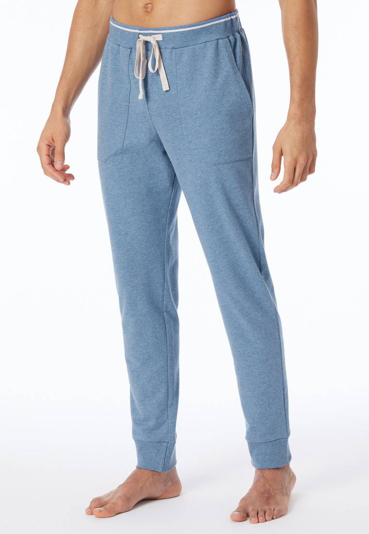 Schiesser Loungehose lang Organic Cotton Bündchen Streifen blau meliert - Mix+Relax Saisonschlussverkauf
