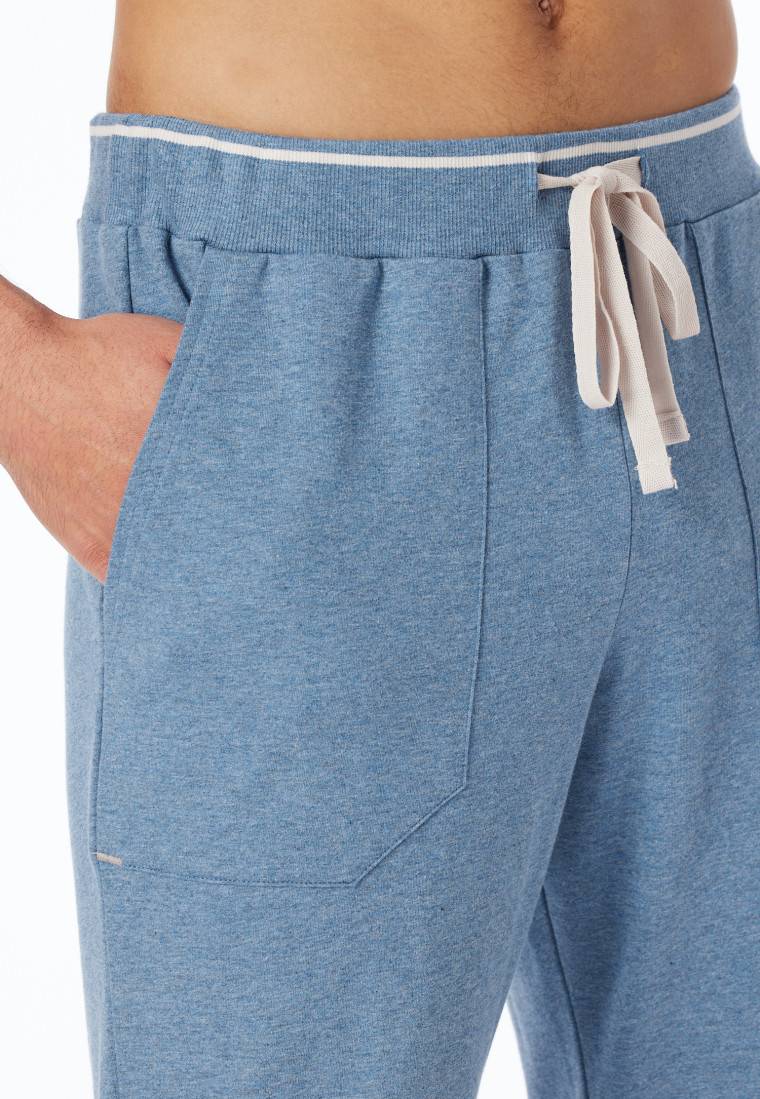 Schiesser Loungehose lang Organic Cotton Bündchen Streifen blau meliert - Mix+Relax Saisonschlussverkauf