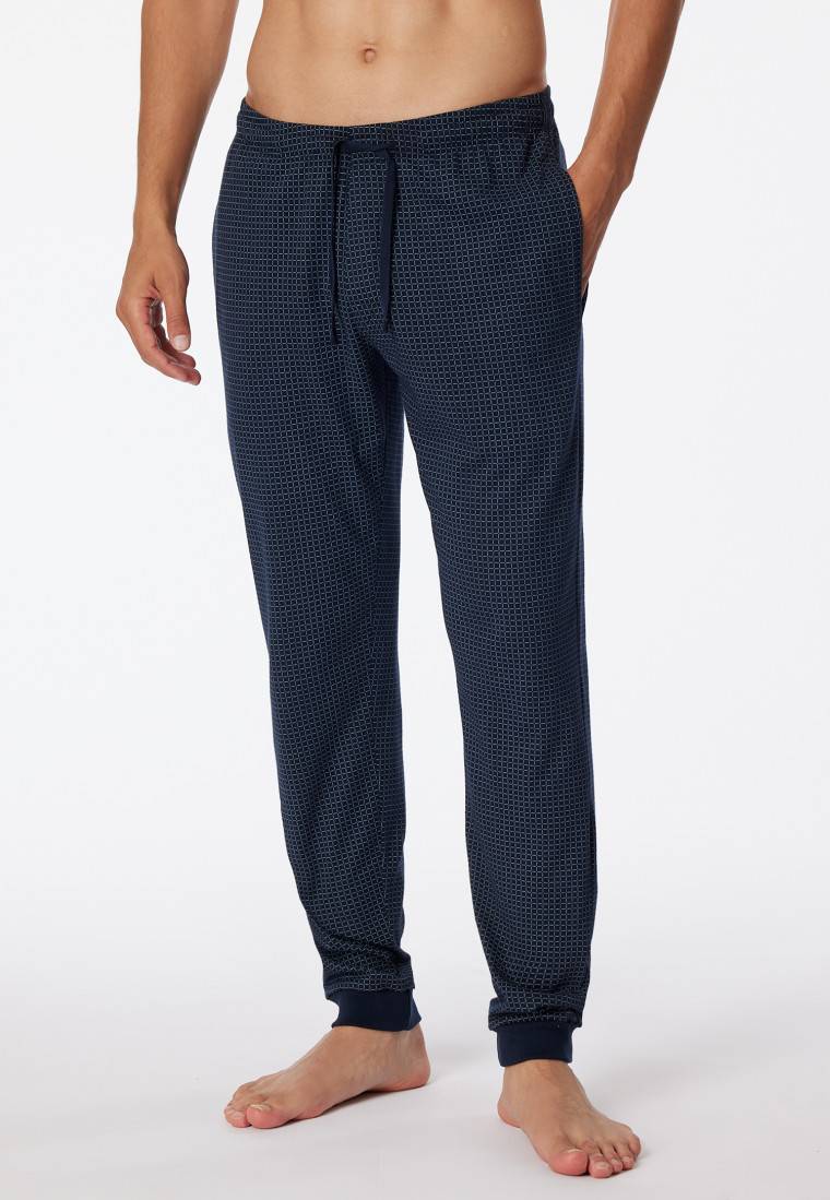 Schiesser Loungehose lang Jersey Bündchen dunkelblau-gemustert - Mix+Relax Osterangebot