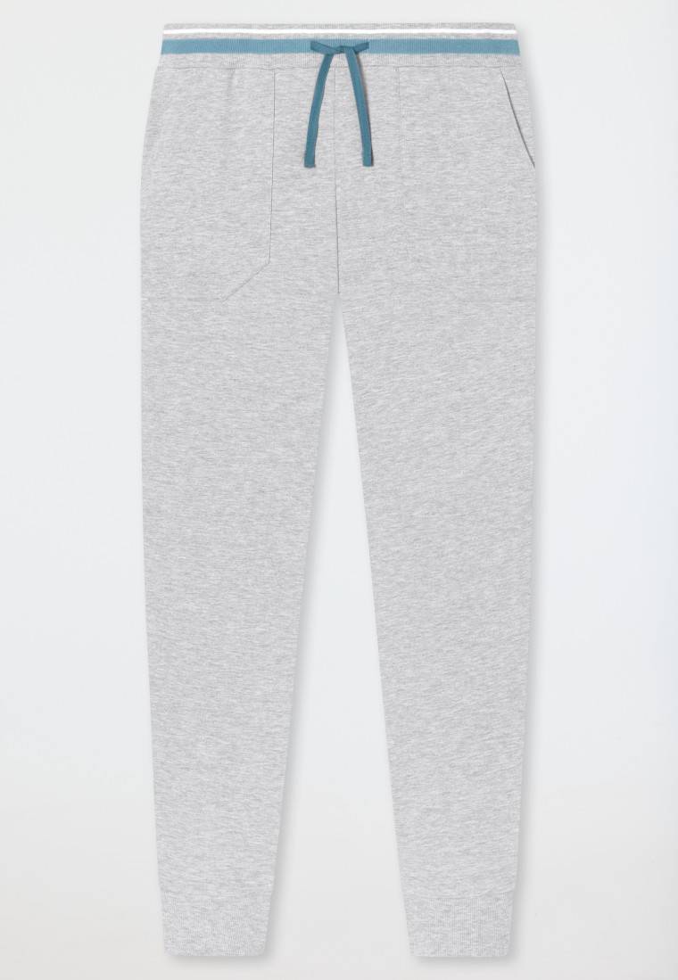 Schiesser Loungehose lang Sweatware Organic Cotton Bündchen Streifen grau-meliert - Mix+Relax Vatertagsangebot