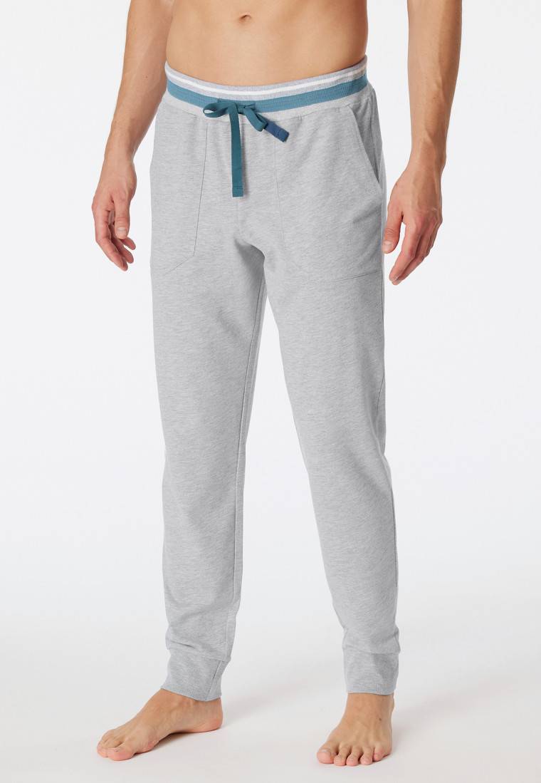 Schiesser Loungehose lang Sweatware Organic Cotton Bündchen Streifen grau-meliert - Mix+Relax Vatertagsangebot